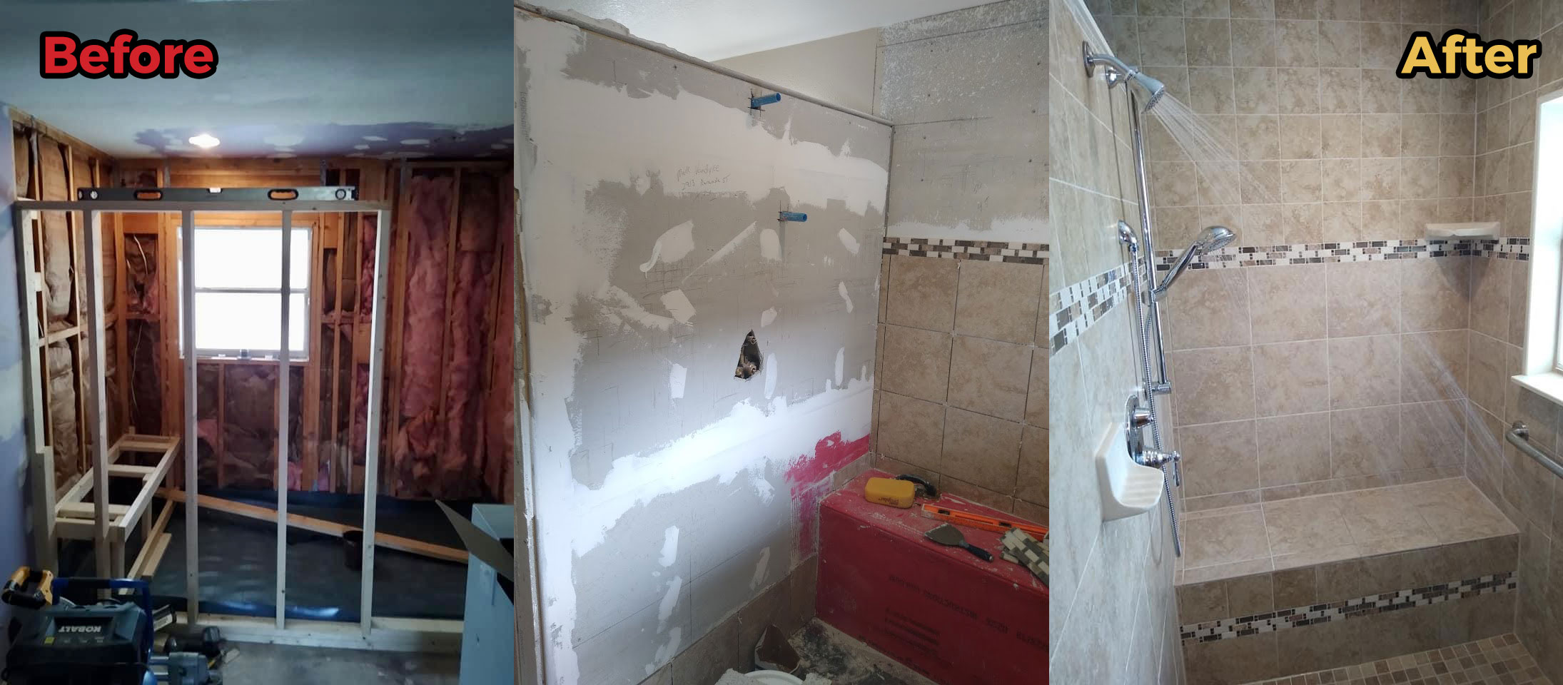 Before and after bathroom photo shower